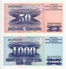 Bosnia & Herzegovina 50 & 1000 Dinara 1995 (ND) Not issued
P# 47, 47C; # C9970092 # A0432232; UNC