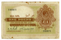Cyprus 1 Pound 1950
P# 24; #G/2 989870; VF