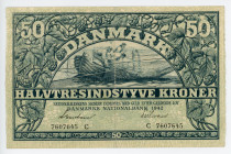 Denmark 50 Kroner 1942
P# 32d; #7607645 C; Prefix "C"; VF-XF