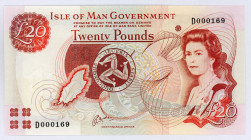 Isle of Man 20 Pounds 1991 (ND)
P# 43b; #D000169; Low serial number; UNC