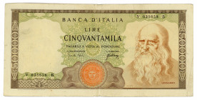 Italy 50000 Lire 1967
P# 99a; #V035658B; Leonardo Da Vinci; F-VF