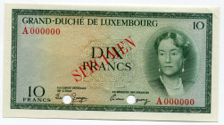 Luxembourg 10 Francs 1954 (ND) Specimen
P# 48s; # A000000; UNC
