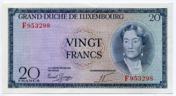 Luxembourg 20 Francs 1955 (ND)
P# 49a; # F953298; XF