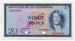Luxembourg 20 Francs 1955 (ND) Specimen
P# 49s; # A000000; UNC