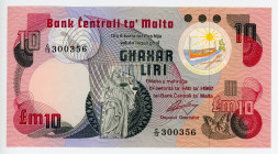Malta 10 Liri 1967 (1979)
P# 36b; #C/13 300356; With 3 dots added for blind at upper right; UNC