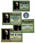 Memel 25-50-75 Pfennig & 1 Mark & Stamp 1921
P# NL; UNC