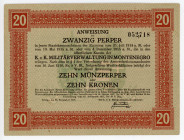 Montenegro 20 Perpera 1917
P# M152; # 052,718; UNC