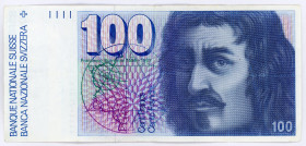 Switzerland 100 Francs 1984
P# 57g ; #84E1743511; Signature: Dr. Edmund Wyss, Dr. Fritz Leutwiler ; VF