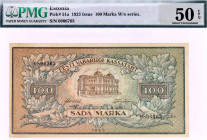 Estonia 100 Marka 1923 PMG 50
P# 51a. W/o series. PMG AUNC 50. Rare.