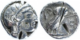 Ancient Greece Attica Athens AR Tetradrachm 454 - 404 BC
Kroll 8; HGC 4, 1597; Silver 16.66 g.; Obv.: Helmeted head of Athena right, with frontal eye...