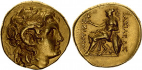 Ancient Greece Stater 280 - 250 BC, Lysimachos Rare
Gold 8.5 g.; Obv: Diademed head of Alexander III to right, ram’s horn over his ear. Rev: Athena s...