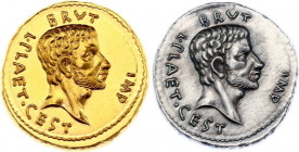 Roman Empire Set of Denar & Aureus Marcus Junius Brutus 42 BC Modern Restrike!
Gold 7.99g 19mm & Silver 4.10g 19mm; Obv: EID MAR Rev: IMP L • PLAET •...