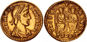 Roman Empire Theodosius I AV Solidus 377 - 380 AD
RIC IX 50; Depeyrot 47/4; Gold 4.38 g.; Theodosius I (379-395 AD); Obv: D N THEODO SIVS P F AVG Pea...