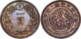 Japan 1 Yen 1905 (38)
Y# A25.3; Silver; Meiji; AUNC/UNC with nice toning