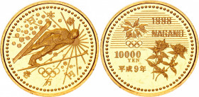 Japan 10000 Yen 1998
Y# 116; Gold (.999) 15.6 g., 26 mm., Proof; 1998 Nagano Winter Olympics
