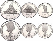 Lao 5000 & 5000 & 10000 Kip 1975 PCGS PR69DCAM
KM# 16.1 & 17 & 18; Silver; Savang Vatthana; UNC Proof
