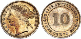 Straits Settlements 10 Cents 1894
KM# 11; Silver; Victoria; AUNC with amazing golden toning