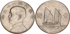 China Republic 1 Dollar 1934 (23)
Y# 345; L&M# 109; Silver; Sun Yat-sen; "Junk Dollar"; UNC