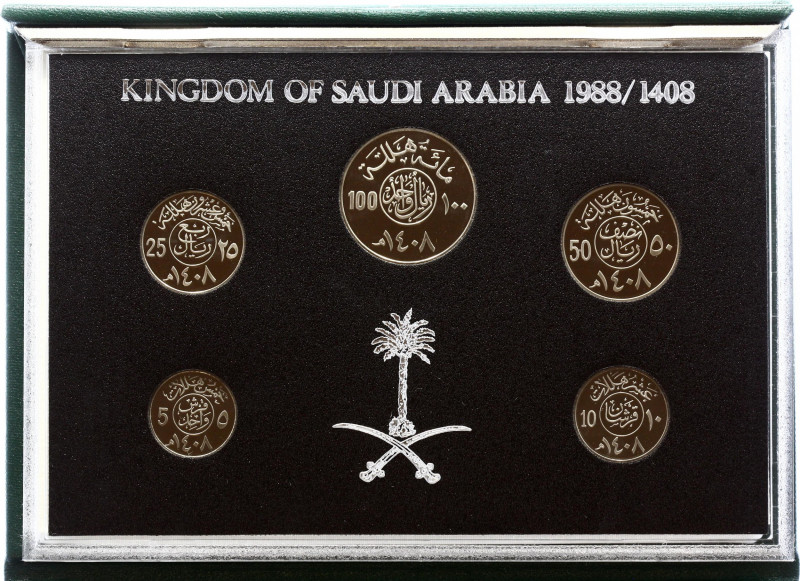 Saudi Arabia Set 5 Proof Coins 1988 AH 1408 PROOF Rare!
KM# PS1; 1 - 2 Qirsh 1/...