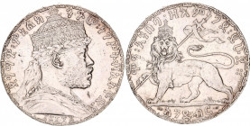 Ethiopia 1 Birr 1900 EE 1892
KM# 19; Schön# 15; Silver; Menelik II; Mint: Paris; UNC