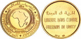 Sudan Gold Medal "10th Anniversary of Organisation of African Unity" 1973
Gold (.917) 20.31 g., 30 mm.; FREEDOM IN UNITY - LIBERTE DANS LUNITE; UNC