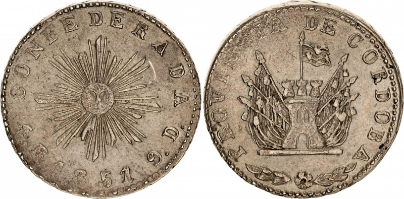 Argentina Cordoba 4 Reales 1851 Small Sun Face
KM# 24.3; Silver 13.25g.; XF-AUN...