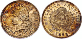 Argentina 20 Centavos 1883 Overdate
KM# 27; Silver; AUNC/UNC with amazing toning