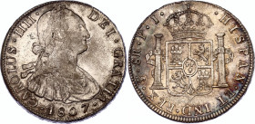 Bolivia 8 Reales 1807 PTS PJ Overdate
KM# 73; Silver; Charles IV; UNC