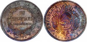 Bolivia 1 Boliviano 1872 PTS FE
KM# 160.1; Silver; XF/AUNC with beautiful toning
