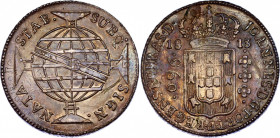 Brazil 960 Reis 1813 B Ovestrike with Bulged Die Error
KM# 307.1; Silver; João Prince Regent; AUNC
