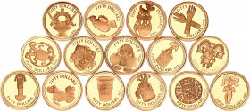 British Virgin Islands Set of 15 Gold Coins 1988 "Treasures of Pre-Columbian Cultures Series"
15 x 50 Dollars 1988; Each Coin: Gold (.500) 2.06 g., 1...