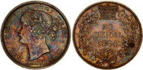 Canada New Brunswick 20 Cents 1864
KM# 9; Silver; Victoria; AUNC with Astonishing Multicolor Toning!