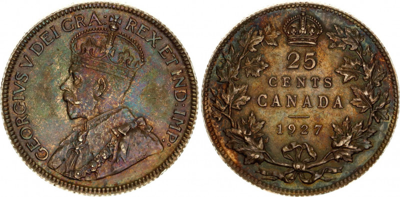Canada 25 Cents 1927
KM# 24a; Silver; George V; UNC with Amzaing Multicolor Pat...