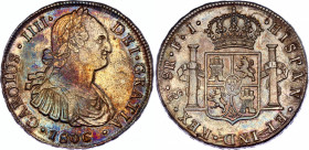Chile 8 Reales 1806 So FJ Double Strike
KM# 51; Silver; Charles IV; XF/AUNC with amazing toning
