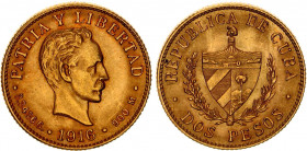 Cuba 2 Pesos 1916
KM# 17; JMA# 97; Gold (.900) 3.34 g.; José Martí; Mint: Philadelphia; UNC