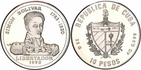 Cuba 10 Pesos 1990
KM# 280; Silver; Simon Bolivar - Liberator; Mintage 3300; Mint: Havana; UNC Proof