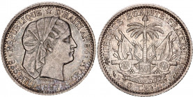 Haiti 20 Centimes 1887
KM# 45; Silver; 1st Republic; Mint: Paris; UNC Toned