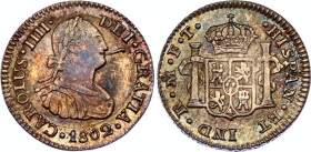 Mexico 1/2 Real 1802 FT Overstrike
KM# 72; Silver; Charles IV; UNC