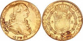 Mexico 8 Escudos 1793 Mo FM
KM# 159; Fr# 43; Gold (.875) 27.07 g.; Carlos IV; Mint: Mexico; AUNC