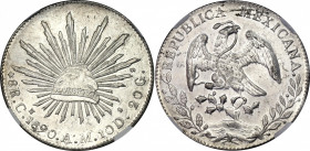 Mexico 8 Reales 1890 CN AM NGC MS 62
KM# 377.3; Silver; Mint: Culiacan; UNC, mint luster, rare condition.