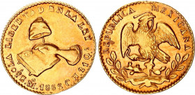 Mexico 1/2 Escudo 1862 Mo CH
KM# 378.5; Gold (.875) 1.69 g.; Mint: Mexico; XF-AUNC