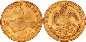 Mexico 8 Escudos 1852 Go PF
KM# 383.7; Gold (.875) 27.07 g.; Mint: Guanajuato; AUNC