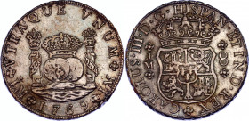 Peru 8 Reales 1769 JM
KM# A64.2; Dot above one mintmark; Silver; XF+