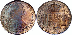 Peru 8 Reales 1805 LIMAE JP Double Strike
KM# 97; Silver; Carlos IV; Colonial Milled Coinage; AUNC with amazing toning