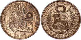 Peru 1 Sol 1868 Y.B Double Strike
KM# 196; Silver; UNC