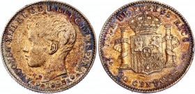 Puerto Rico 20 Centavos 1895 PGV
KM# 22; Silver; Alfonso XIII; XF+