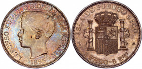 Puerto Rico 1 Peso 1895 PGV
KM# 24; Silver; Alfonso XIII; UNC, first strike with outstanding toning. Extremely rare in such a nice condition.