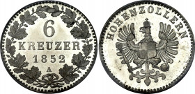 German States Hohenzollern-Prussia 6 Kreuzer 1852 A PROOF PCGS PR64CAM
KM# 3; Friedrich Wilhelm IV. Prussia rule. Berlin Mint. Silver, Proof. Rare.