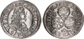 Austria 3 Kreuzer 1666
KM# 1115; Leopold I (1657-1705); Obv: Laureate bust right / Rev: 3 oval arms. Silver, 1.82 g. UNC.