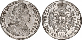 Austria 6 Kreuzer 1738
KM# 1615; Karl VI (1711-1740), Hall; Silver, 3.14g. UNC. Full mint luster.